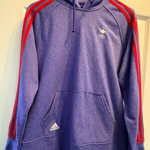 Adidas Blue Hoodie with Red Stripes